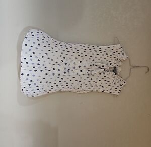 DKNY White and Blue Polka Dot Blouse